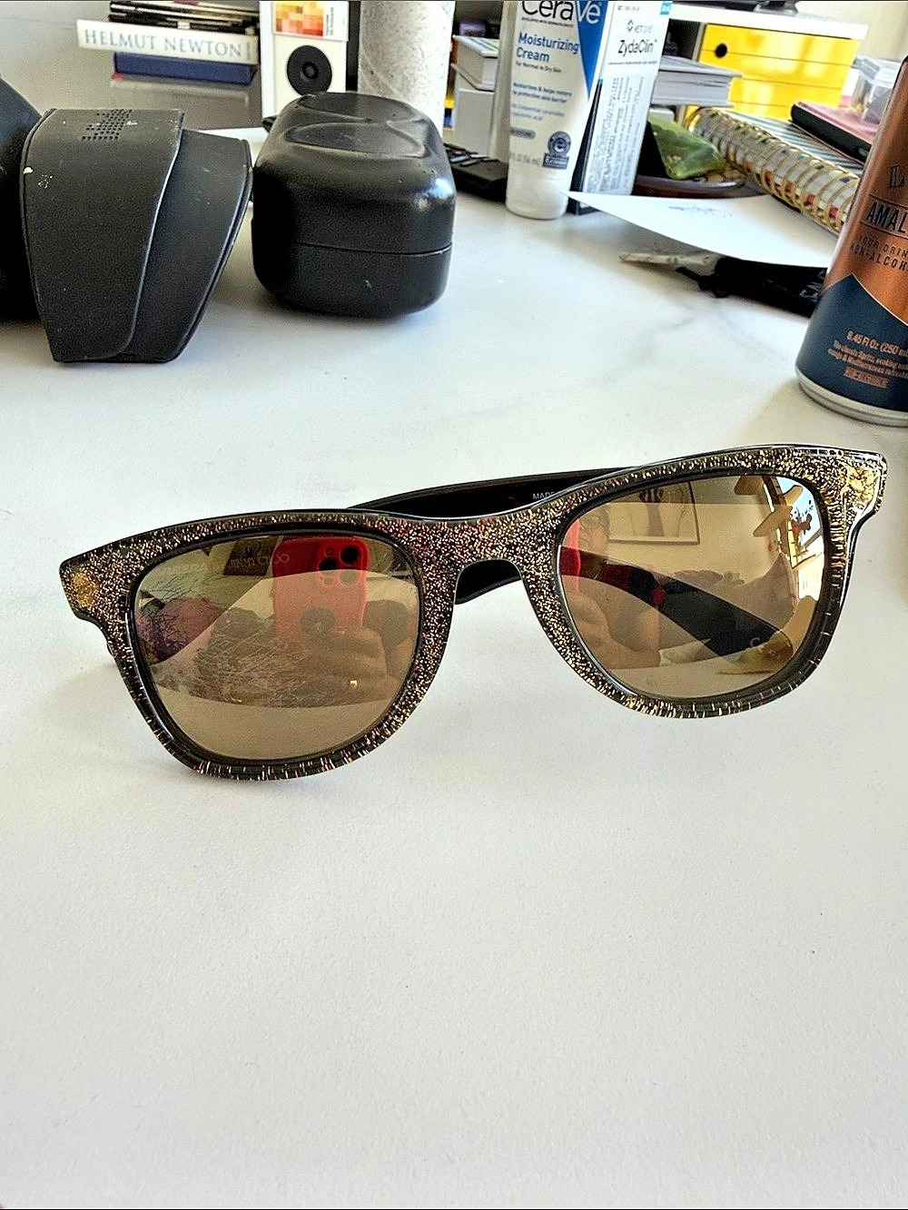 Carrera by Jimmy Choo Glitter Frame Sunglasses in Black & Gold Like New